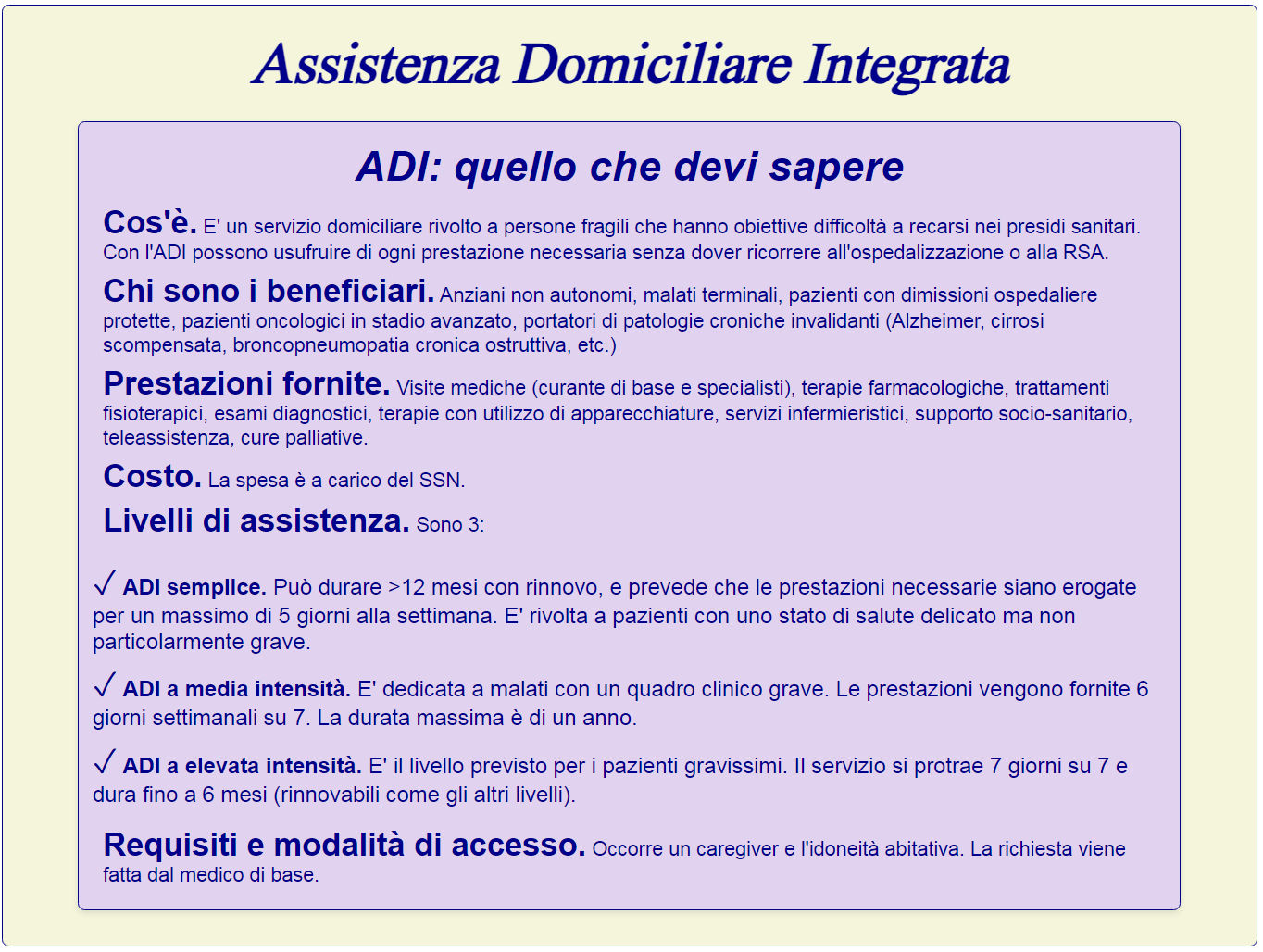 ADI informazioni assistenza domiciliare integrata informazioni essenziali